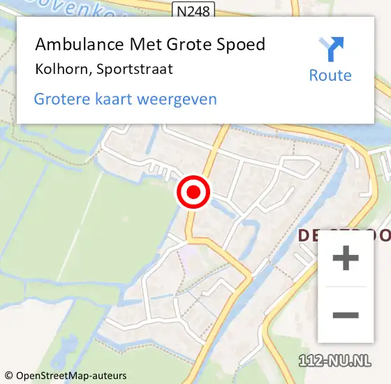 Locatie op kaart van de 112 melding: Ambulance Met Grote Spoed Naar Kolhorn, Sportstraat op 16 november 2021 21:38