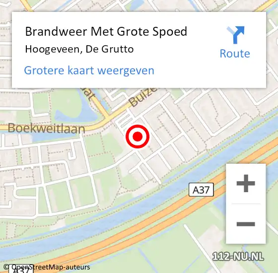 Locatie op kaart van de 112 melding: Brandweer Met Grote Spoed Naar Hoogeveen, De Grutto op 17 november 2021 06:22