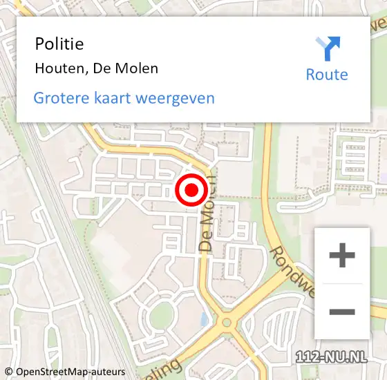 Locatie op kaart van de 112 melding: Politie Houten, De Molen op 17 november 2021 12:58