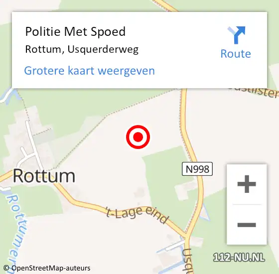 Locatie op kaart van de 112 melding: Politie Met Spoed Naar Rottum, Usquerderweg op 17 november 2021 15:14