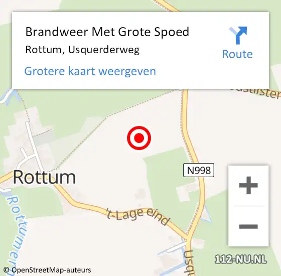 Locatie op kaart van de 112 melding: Brandweer Met Grote Spoed Naar Rottum, Usquerderweg op 17 november 2021 15:14