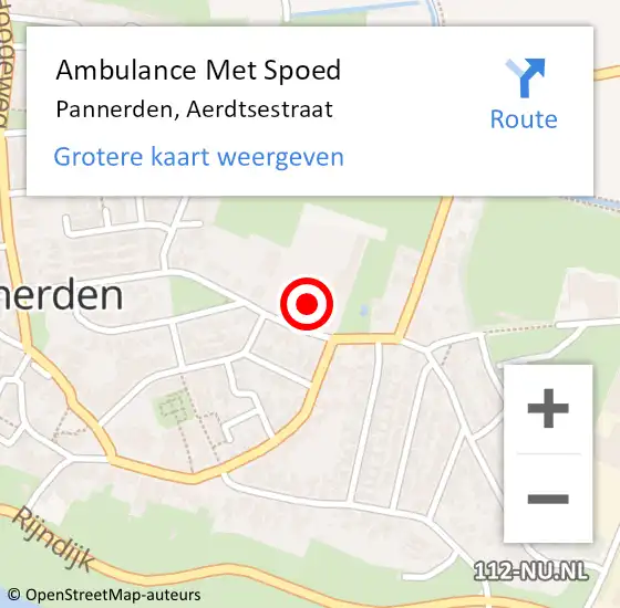 Locatie op kaart van de 112 melding: Ambulance Met Spoed Naar Pannerden, Aerdtsestraat op 18 november 2021 08:42