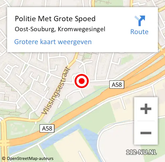 Locatie op kaart van de 112 melding: Politie Met Grote Spoed Naar Oost-Souburg, Kromwegesingel op 18 november 2021 13:35