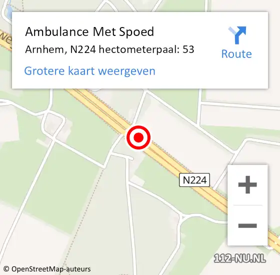 Locatie op kaart van de 112 melding: Ambulance Met Spoed Naar Arnhem, N224 hectometerpaal: 53 op 18 november 2021 15:35