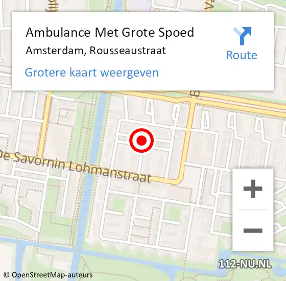 Locatie op kaart van de 112 melding: Ambulance Met Grote Spoed Naar Amsterdam, Rousseaustraat op 18 november 2021 15:35