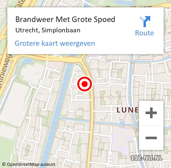 Locatie op kaart van de 112 melding: Brandweer Met Grote Spoed Naar Utrecht, Simplonbaan op 18 november 2021 15:47