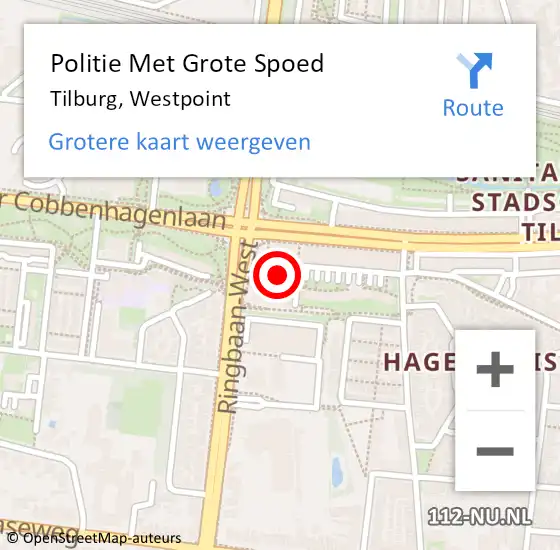 Locatie op kaart van de 112 melding: Politie Met Grote Spoed Naar Tilburg, Westpoint op 18 november 2021 22:24