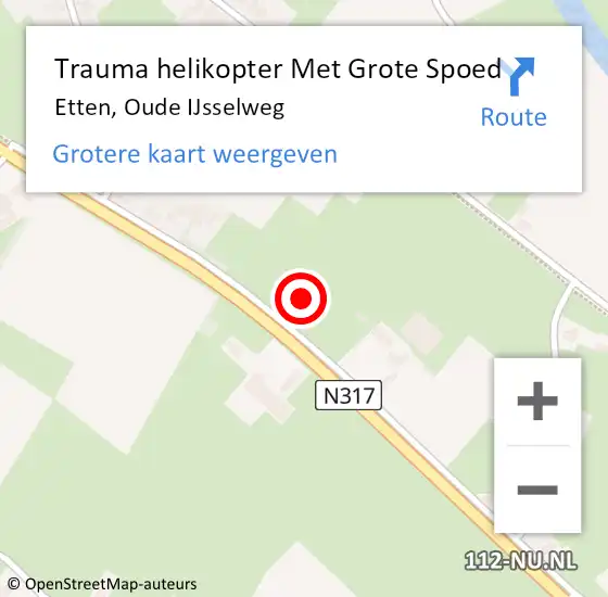 Locatie op kaart van de 112 melding: Trauma helikopter Met Grote Spoed Naar Etten, Oude IJsselweg op 19 november 2021 02:28