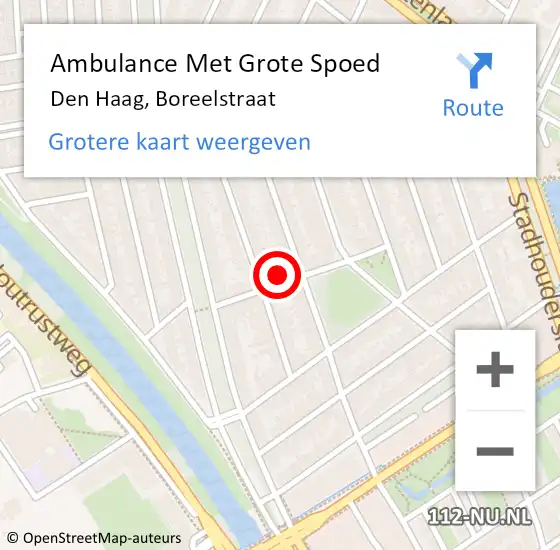 Locatie op kaart van de 112 melding: Ambulance Met Grote Spoed Naar Den Haag, Boreelstraat op 19 november 2021 06:09