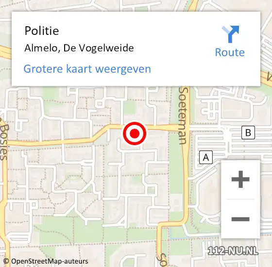 Locatie op kaart van de 112 melding: Politie Almelo, De Vogelweide op 19 november 2021 08:13