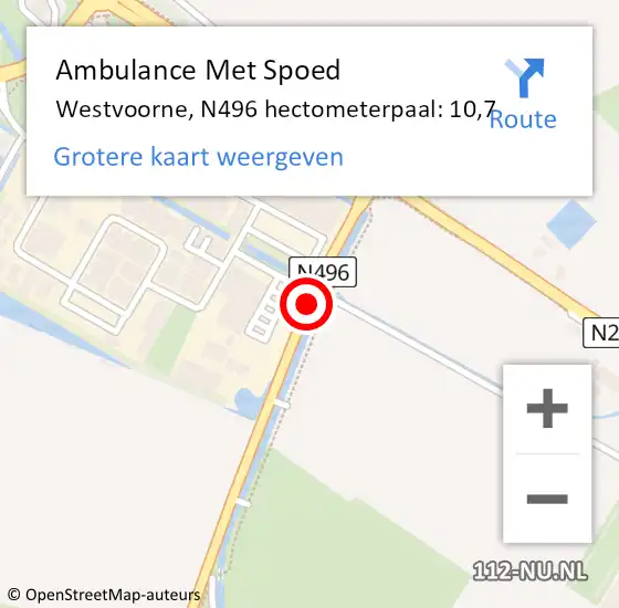 Locatie op kaart van de 112 melding: Ambulance Met Spoed Naar Westvoorne, N496 hectometerpaal: 10,7 op 19 november 2021 14:46