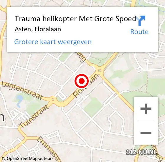 Locatie op kaart van de 112 melding: Trauma helikopter Met Grote Spoed Naar Asten, Floralaan op 19 november 2021 15:40