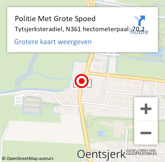 Locatie op kaart van de 112 melding: Politie Met Grote Spoed Naar Tytsjerksteradiel, N361 hectometerpaal: 70,2 op 20 november 2021 00:25