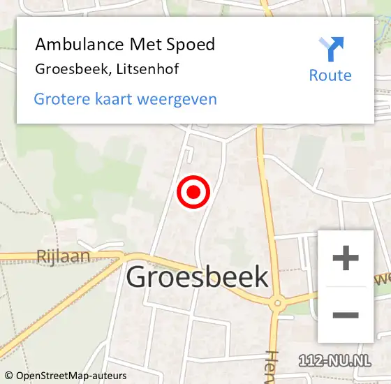 Locatie op kaart van de 112 melding: Ambulance Met Spoed Naar Groesbeek, Litsenhof op 20 november 2021 10:54