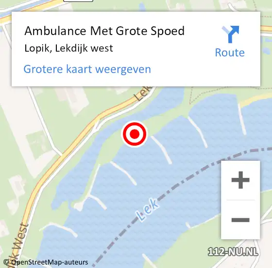 Locatie op kaart van de 112 melding: Ambulance Met Grote Spoed Naar Lopik, Lekdijk west op 20 november 2021 12:14