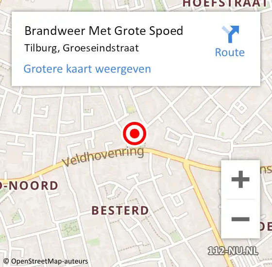 Locatie op kaart van de 112 melding: Brandweer Met Grote Spoed Naar Tilburg, Groeseindstraat op 20 november 2021 13:46