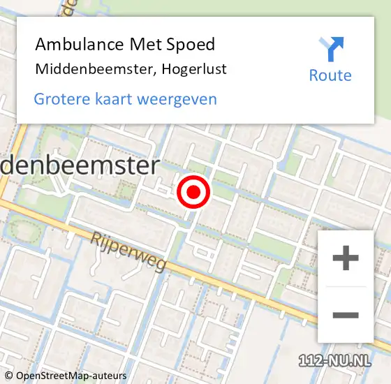 Locatie op kaart van de 112 melding: Ambulance Met Spoed Naar Middenbeemster, Hogerlust op 20 november 2021 17:50