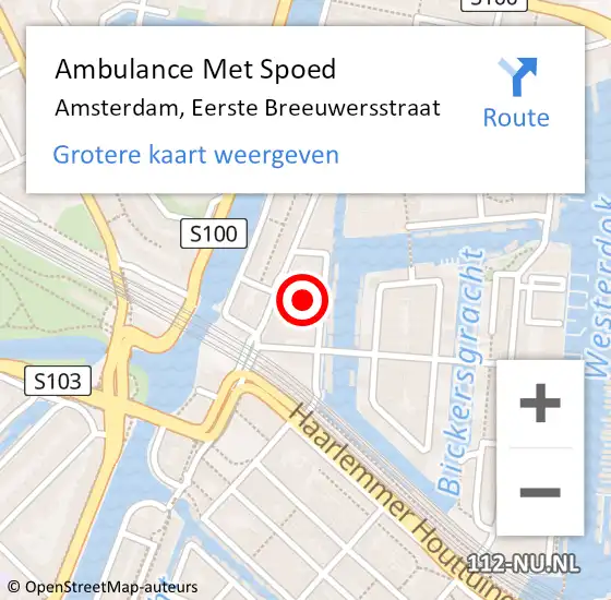 Locatie op kaart van de 112 melding: Ambulance Met Spoed Naar Amsterdam, Eerste Breeuwersstraat op 20 november 2021 20:41