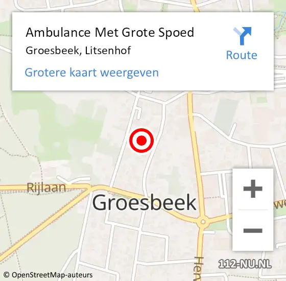 Locatie op kaart van de 112 melding: Ambulance Met Grote Spoed Naar Groesbeek, Litsenhof op 20 november 2021 22:58