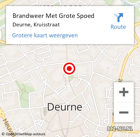 Locatie op kaart van de 112 melding: Brandweer Met Grote Spoed Naar Deurne, Kruisstraat op 21 november 2021 07:42