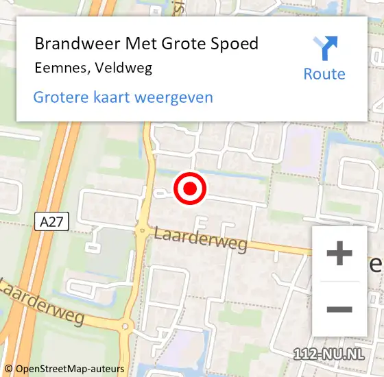 Locatie op kaart van de 112 melding: Brandweer Met Grote Spoed Naar Eemnes, Veldweg op 21 november 2021 09:40