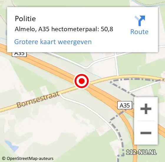 Locatie op kaart van de 112 melding: Politie Almelo, A35 hectometerpaal: 50,8 op 21 november 2021 11:33