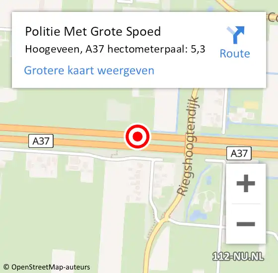 Locatie op kaart van de 112 melding: Politie Met Grote Spoed Naar Hoogeveen, A37 hectometerpaal: 5,3 op 21 november 2021 17:26