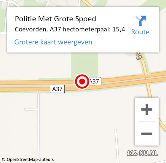 Locatie op kaart van de 112 melding: Politie Met Grote Spoed Naar Coevorden, A37 hectometerpaal: 15,4 op 21 november 2021 17:29
