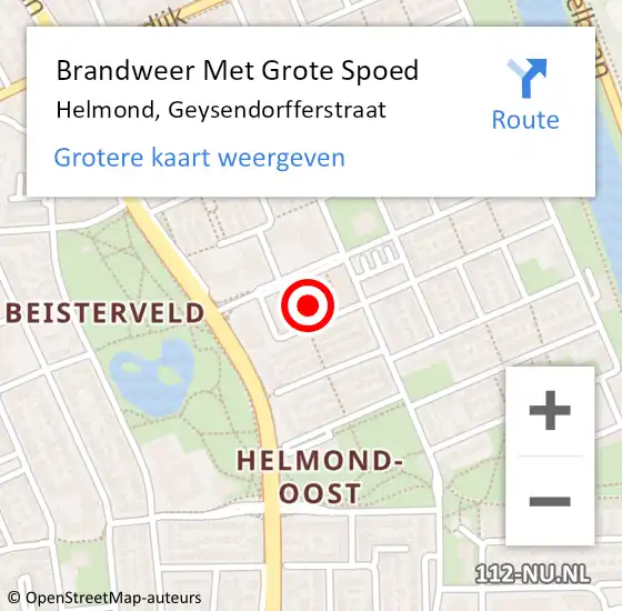 Locatie op kaart van de 112 melding: Brandweer Met Grote Spoed Naar Helmond, Geysendorfferstraat op 21 november 2021 18:43