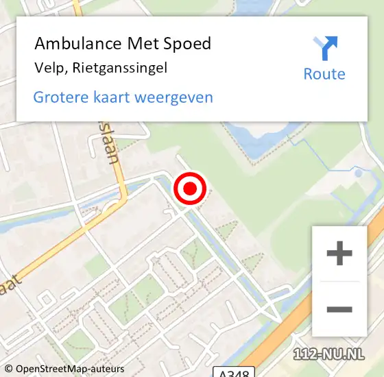 Locatie op kaart van de 112 melding: Ambulance Met Spoed Naar Velp, Rietganssingel op 21 november 2021 18:57