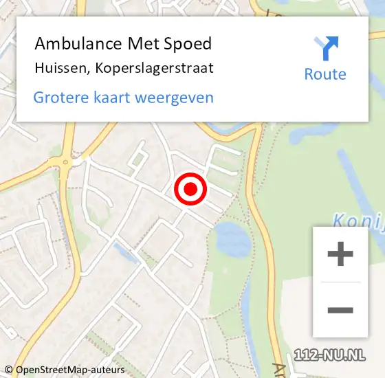 Locatie op kaart van de 112 melding: Ambulance Met Spoed Naar Huissen, Koperslagerstraat op 21 november 2021 21:31