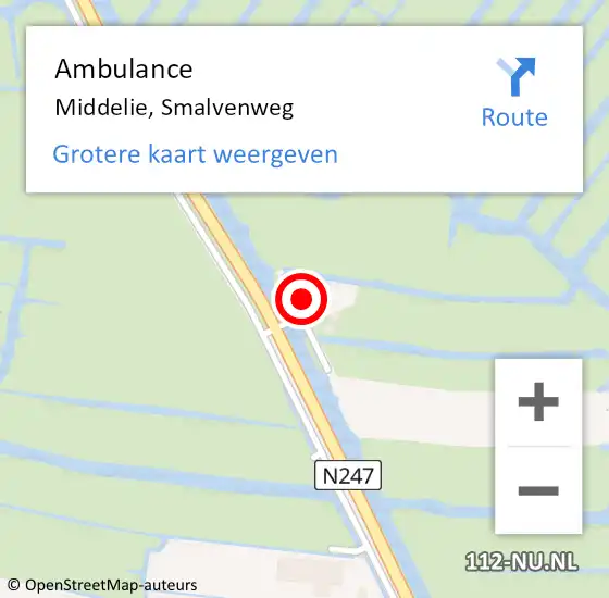 Locatie op kaart van de 112 melding: Ambulance Middelie, Smalvenweg op 21 november 2021 21:50
