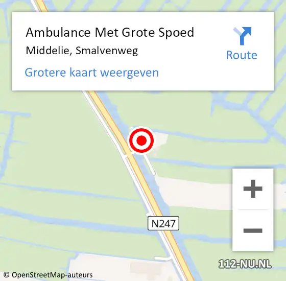 Locatie op kaart van de 112 melding: Ambulance Met Grote Spoed Naar Middelie, Smalvenweg op 21 november 2021 21:50