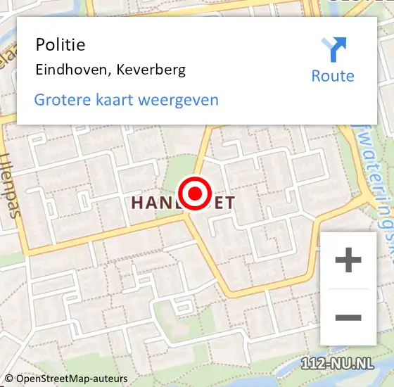 Locatie op kaart van de 112 melding: Politie Eindhoven, Keverberg op 22 november 2021 00:53