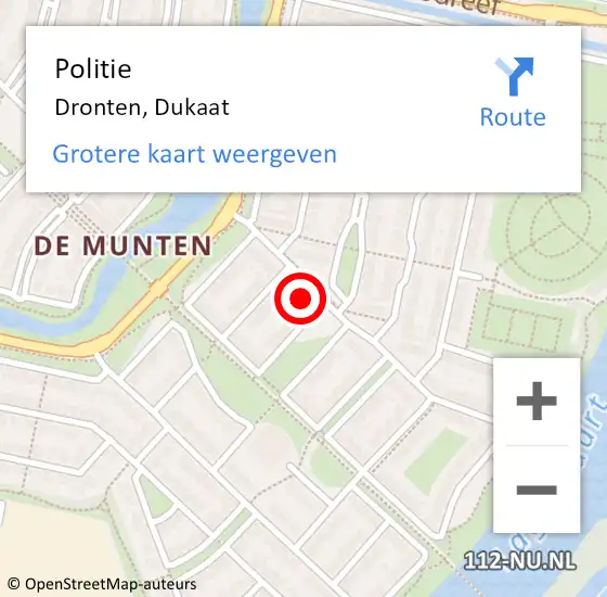 Locatie op kaart van de 112 melding: Politie Dronten, Dukaat op 22 november 2021 06:46