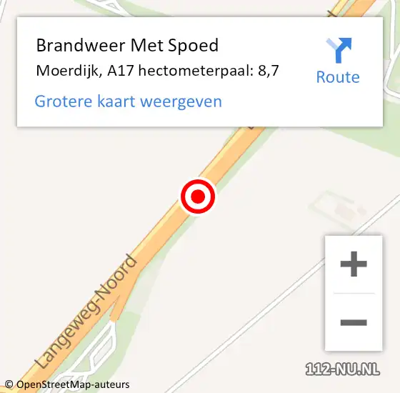 Locatie op kaart van de 112 melding: Brandweer Met Spoed Naar Moerdijk, A17 hectometerpaal: 8,7 op 22 november 2021 06:49
