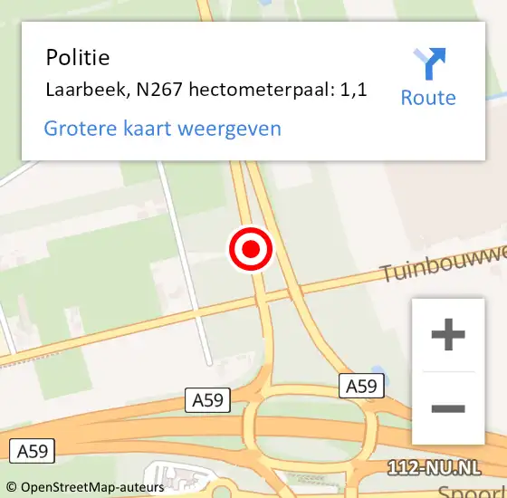 Locatie op kaart van de 112 melding: Politie Laarbeek, N267 hectometerpaal: 1,1 op 22 november 2021 08:15