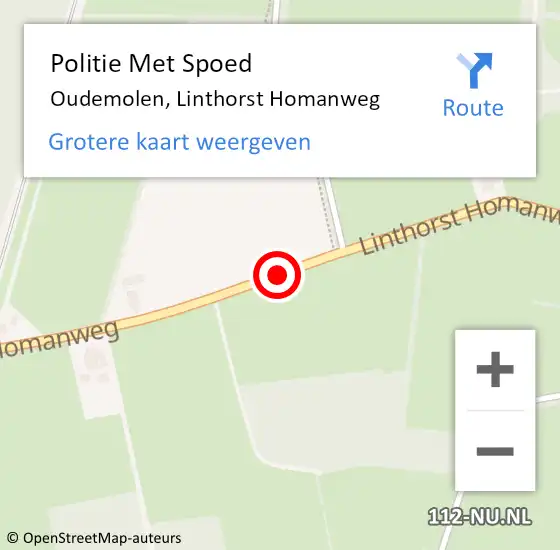 Locatie op kaart van de 112 melding: Politie Met Spoed Naar Oudemolen, Linthorst Homanweg op 22 november 2021 09:27
