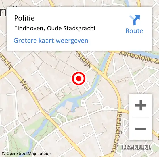 Locatie op kaart van de 112 melding: Politie Eindhoven, Oude Stadsgracht op 22 november 2021 09:31