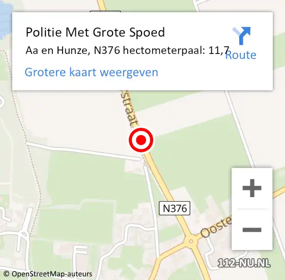 Locatie op kaart van de 112 melding: Politie Met Grote Spoed Naar Aa en Hunze, N376 hectometerpaal: 11,7 op 22 november 2021 18:30