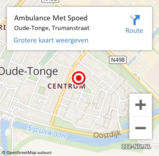 Locatie op kaart van de 112 melding: Ambulance Met Spoed Naar Oude-Tonge, Trumanstraat op 22 november 2021 18:53