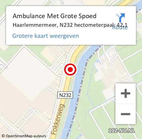 Locatie op kaart van de 112 melding: Ambulance Met Grote Spoed Naar Haarlemmermeer, N232 hectometerpaal: 42,1 op 23 november 2021 00:12