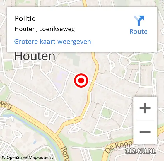 Locatie op kaart van de 112 melding: Politie Houten, Loerikseweg op 23 november 2021 08:53