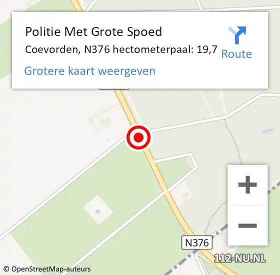 Locatie op kaart van de 112 melding: Politie Met Grote Spoed Naar Coevorden, N376 hectometerpaal: 19,7 op 23 november 2021 12:10