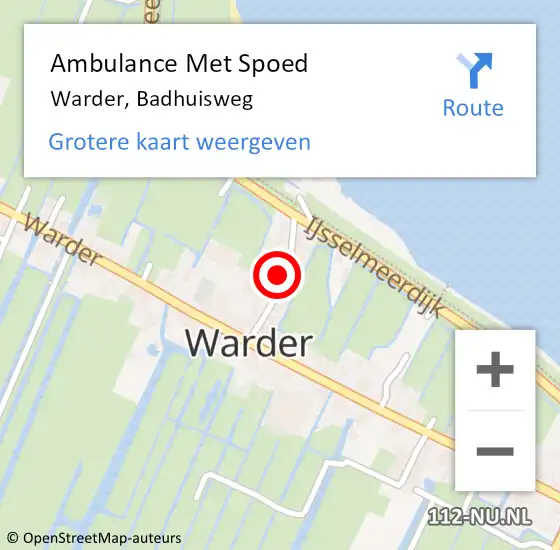 Locatie op kaart van de 112 melding: Ambulance Met Spoed Naar Warder, Badhuisweg op 23 november 2021 16:53