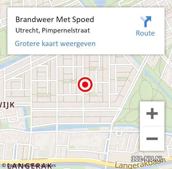 Locatie op kaart van de 112 melding: Brandweer Met Spoed Naar Utrecht, Pimpernelstraat op 24 november 2021 17:01