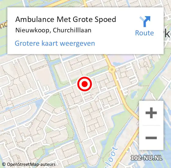 Locatie op kaart van de 112 melding: Ambulance Met Grote Spoed Naar Nieuwkoop, Churchilllaan op 25 november 2021 11:56