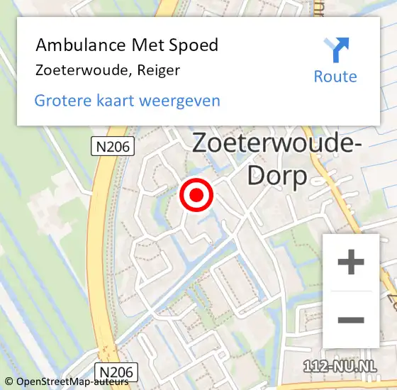 Locatie op kaart van de 112 melding: Ambulance Met Spoed Naar Zoeterwoude, Reiger op 25 november 2021 14:26