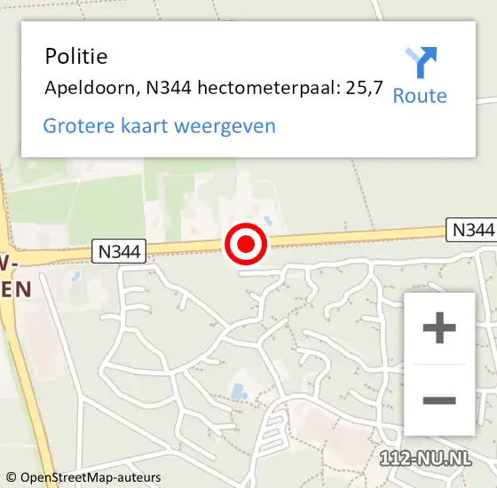 Locatie op kaart van de 112 melding: Politie Apeldoorn, N344 hectometerpaal: 25,7 op 25 november 2021 21:26