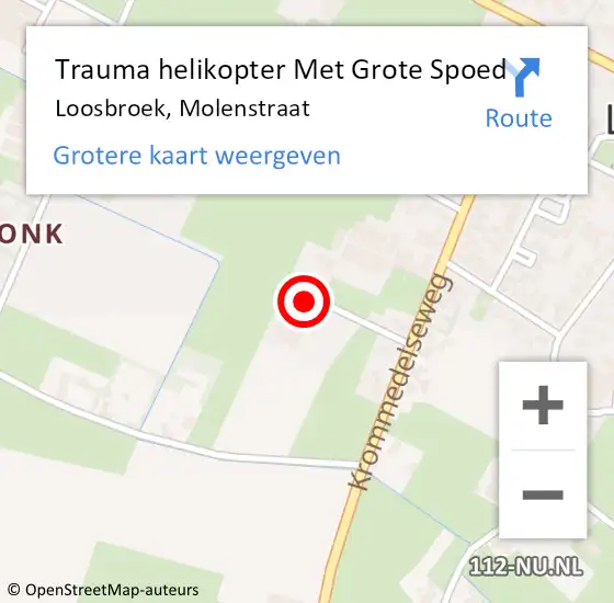 Locatie op kaart van de 112 melding: Trauma helikopter Met Grote Spoed Naar Loosbroek, Molenstraat op 26 november 2021 08:25